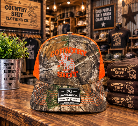 Camo w/ Neon Orange Embroidered Richardson Snapback Hat