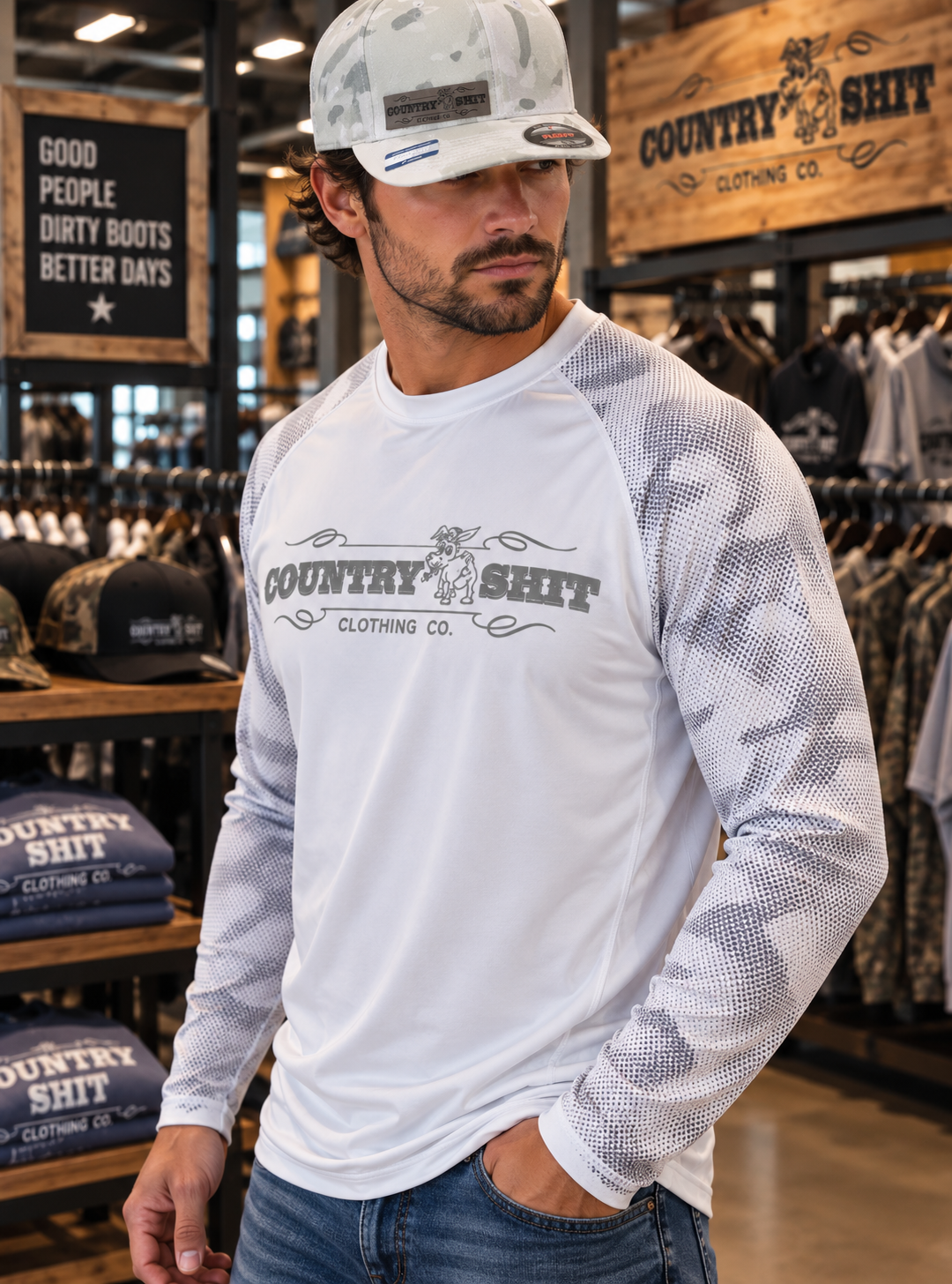 Paragon Performance Camo Long Sleeve Shirt UPF 50+ White
