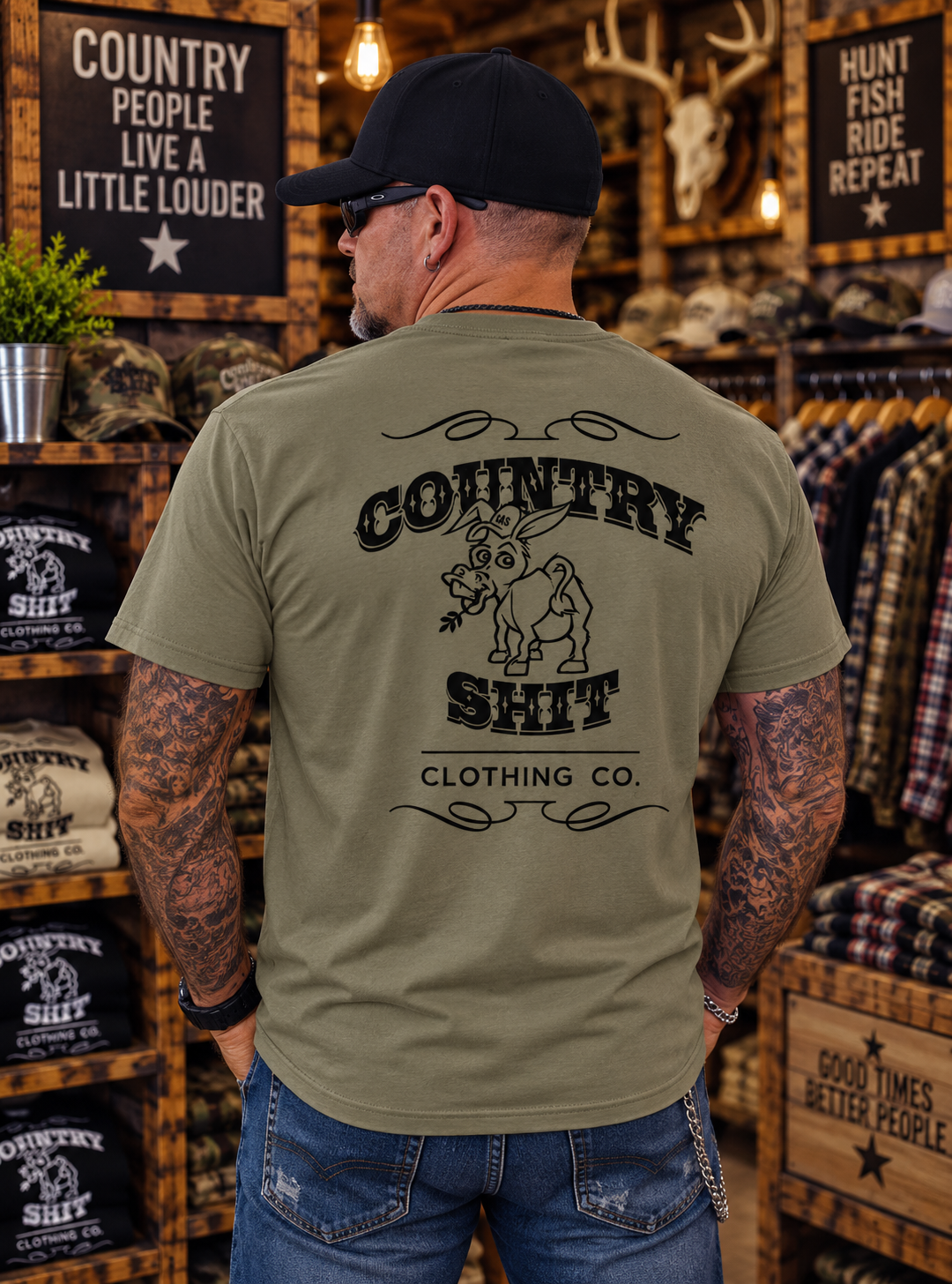 Short Sleeve Crew Military Green Black