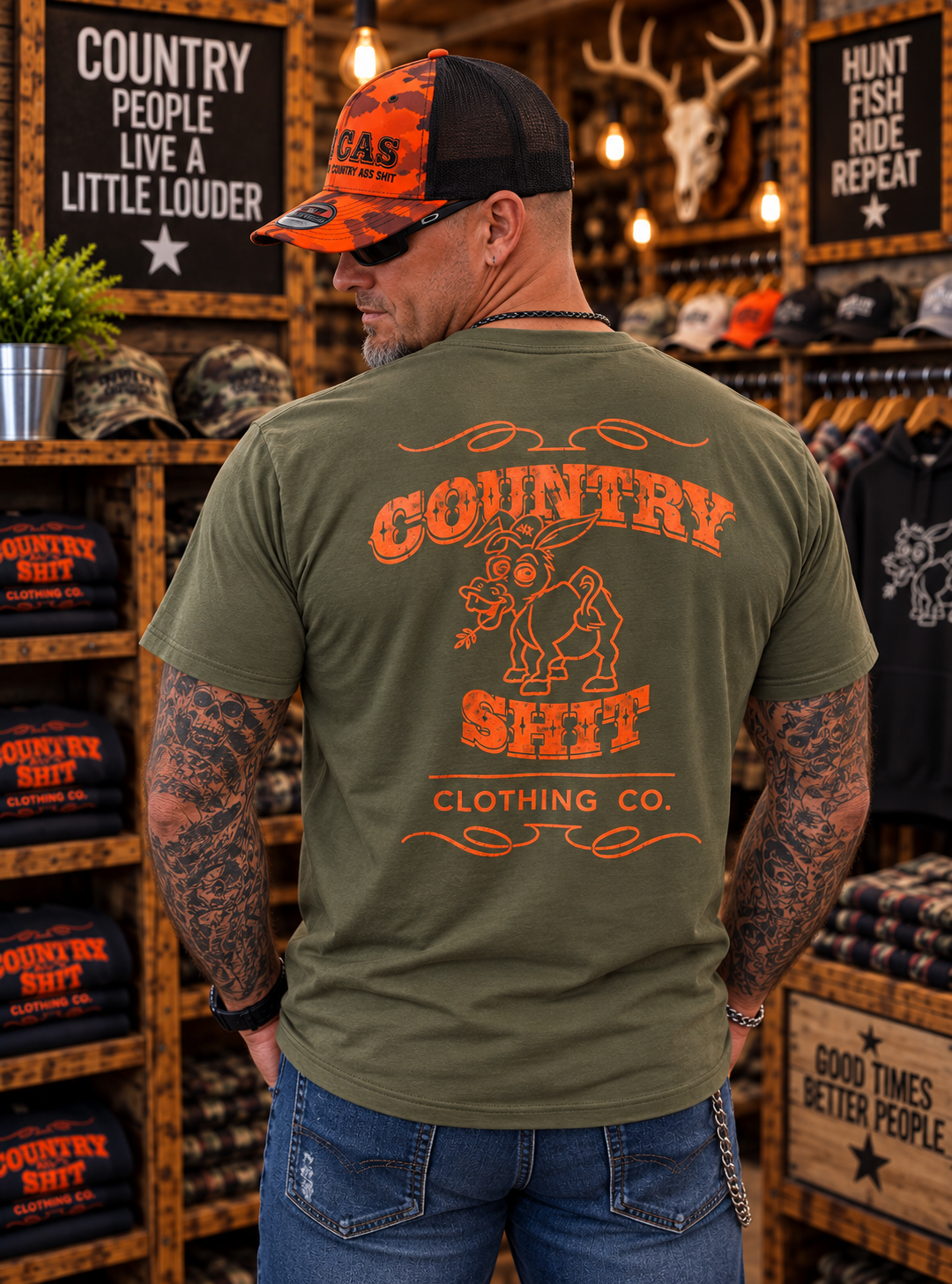 Short Sleeve Crew Military Green Orange