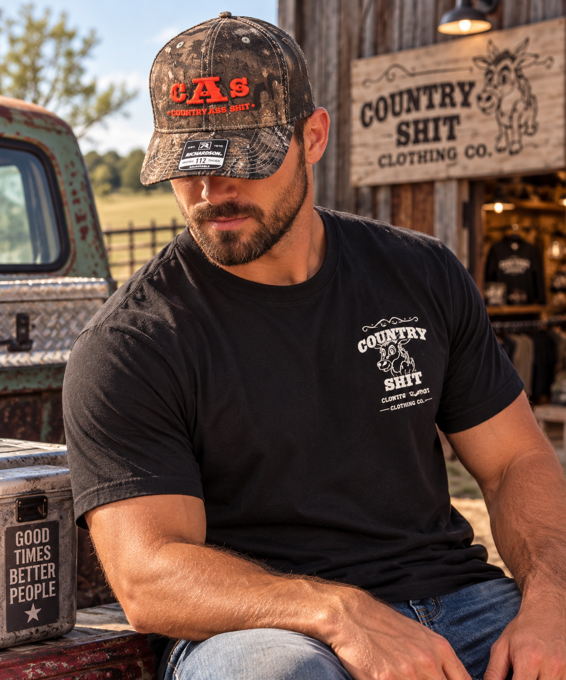 Camo w/ Black Richardson Snapback Hat Embroidered