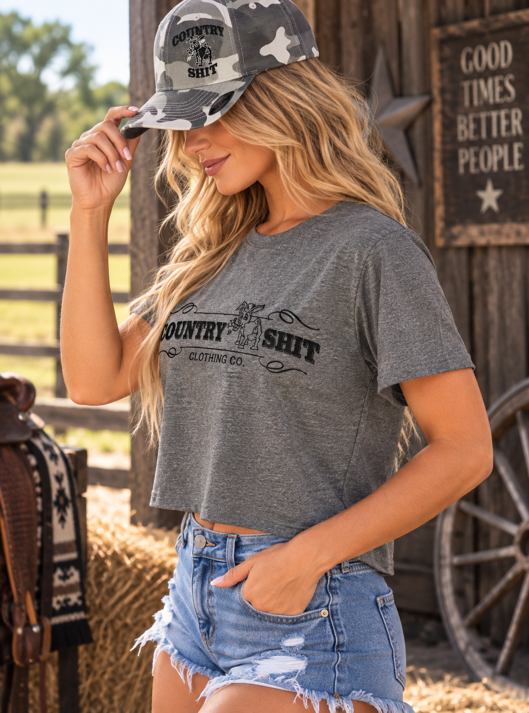 *Women's Cropped Tee- Dark Heather Grey*
