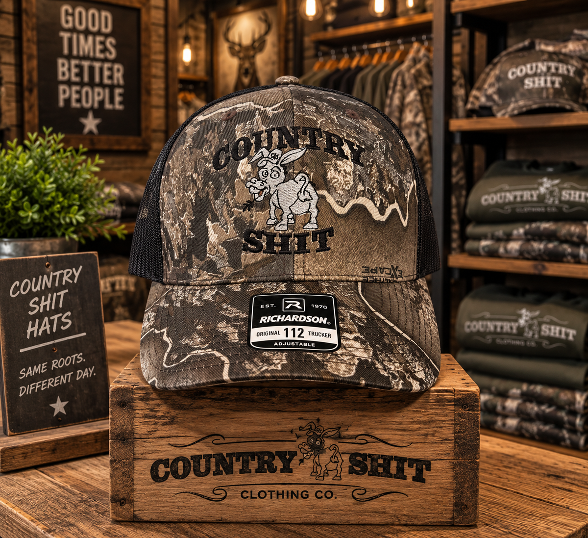 Camo w/ Escape/ Black Richardson Snapback Hat Embroidered