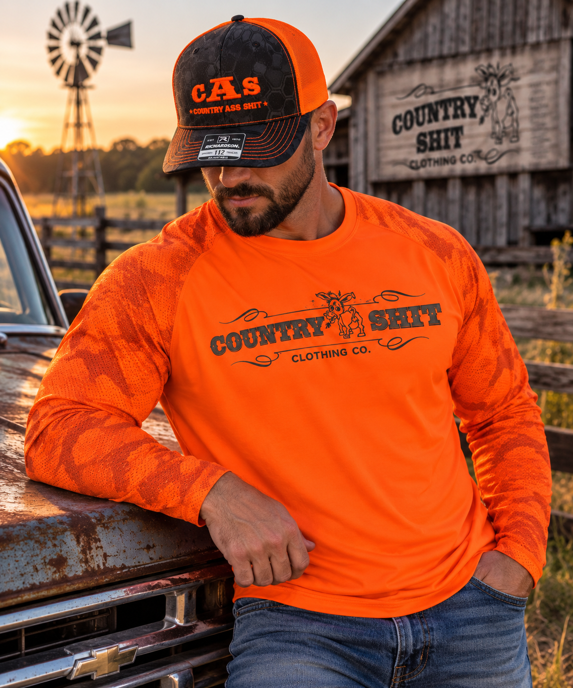 Paragon Performance Camo Long Sleeve Shirt UPF 50+ Neon Orange