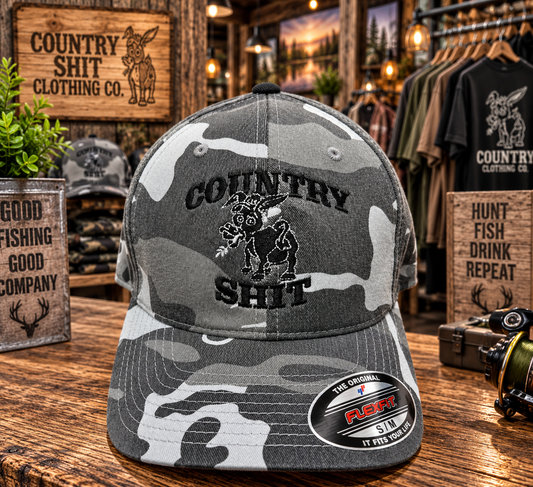 Distressed Silver Camo Flexfit Embroidered Hat