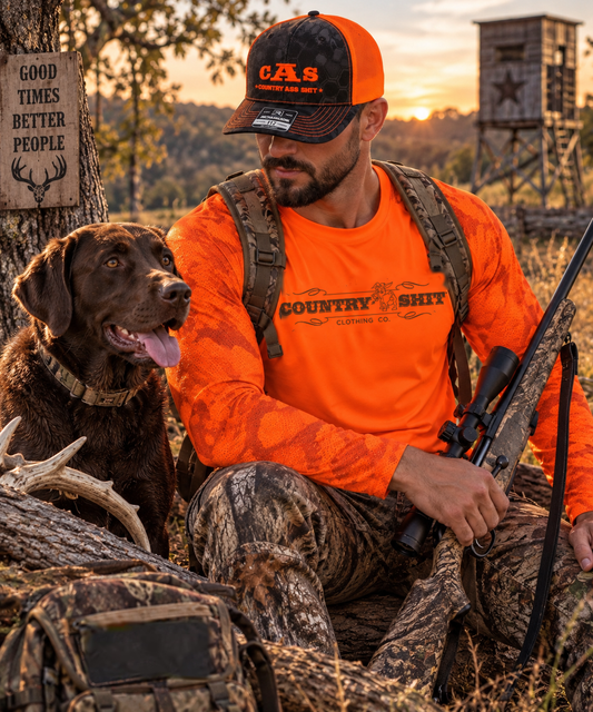 Paragon Performance Camo Long Sleeve, UPF 50+, Neon Orange