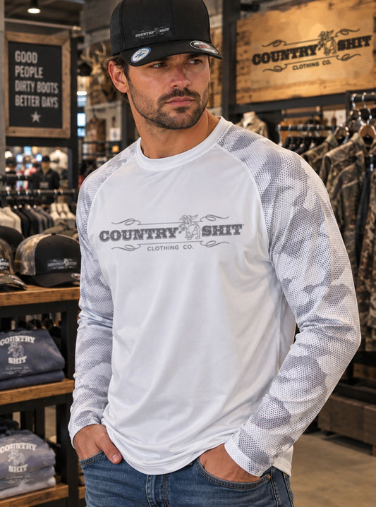 Paragon Performance Camo Long Sleeve, UPF 50+, White