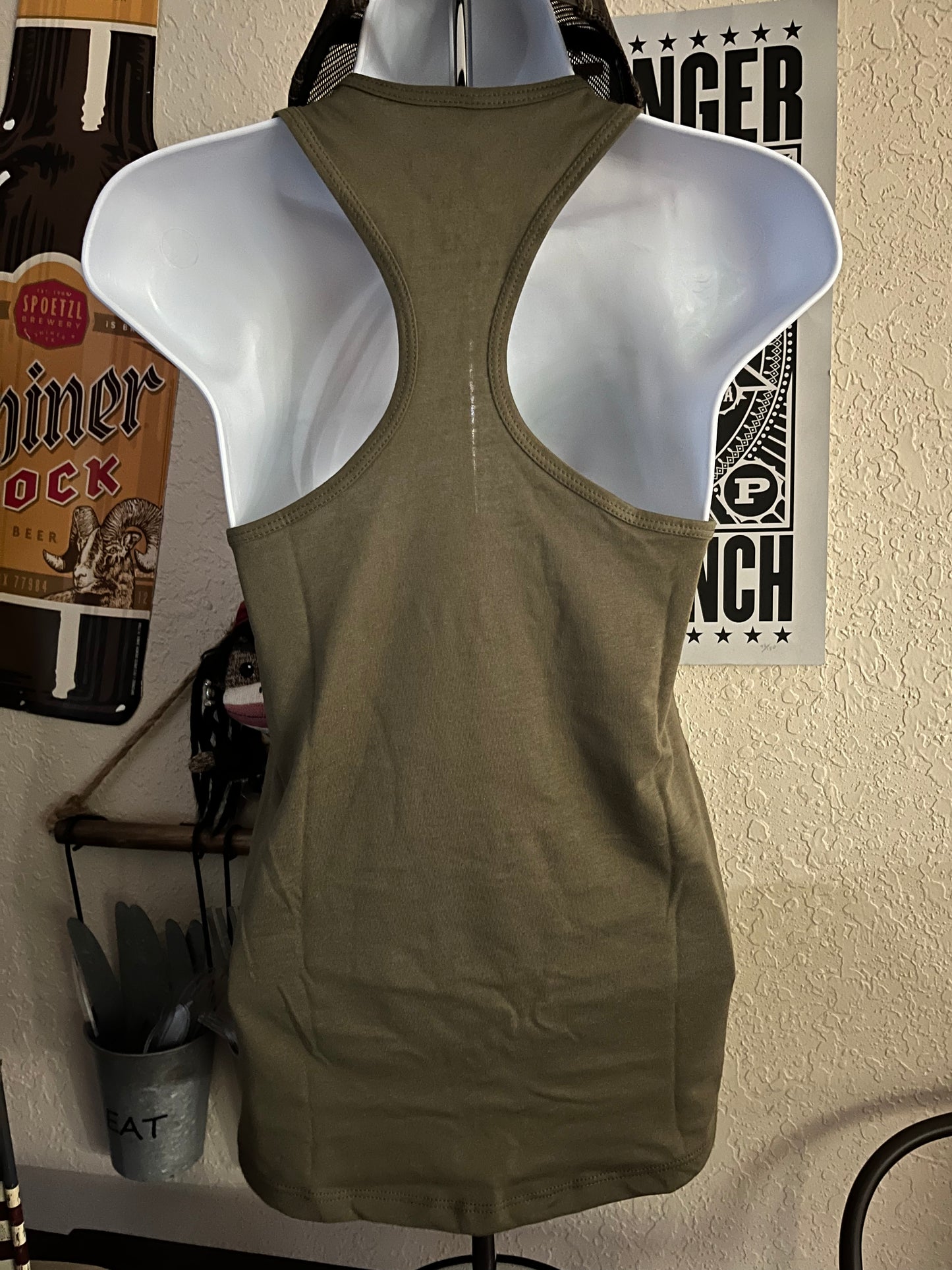 *Women's Military Green Racerback Tank- Orange*