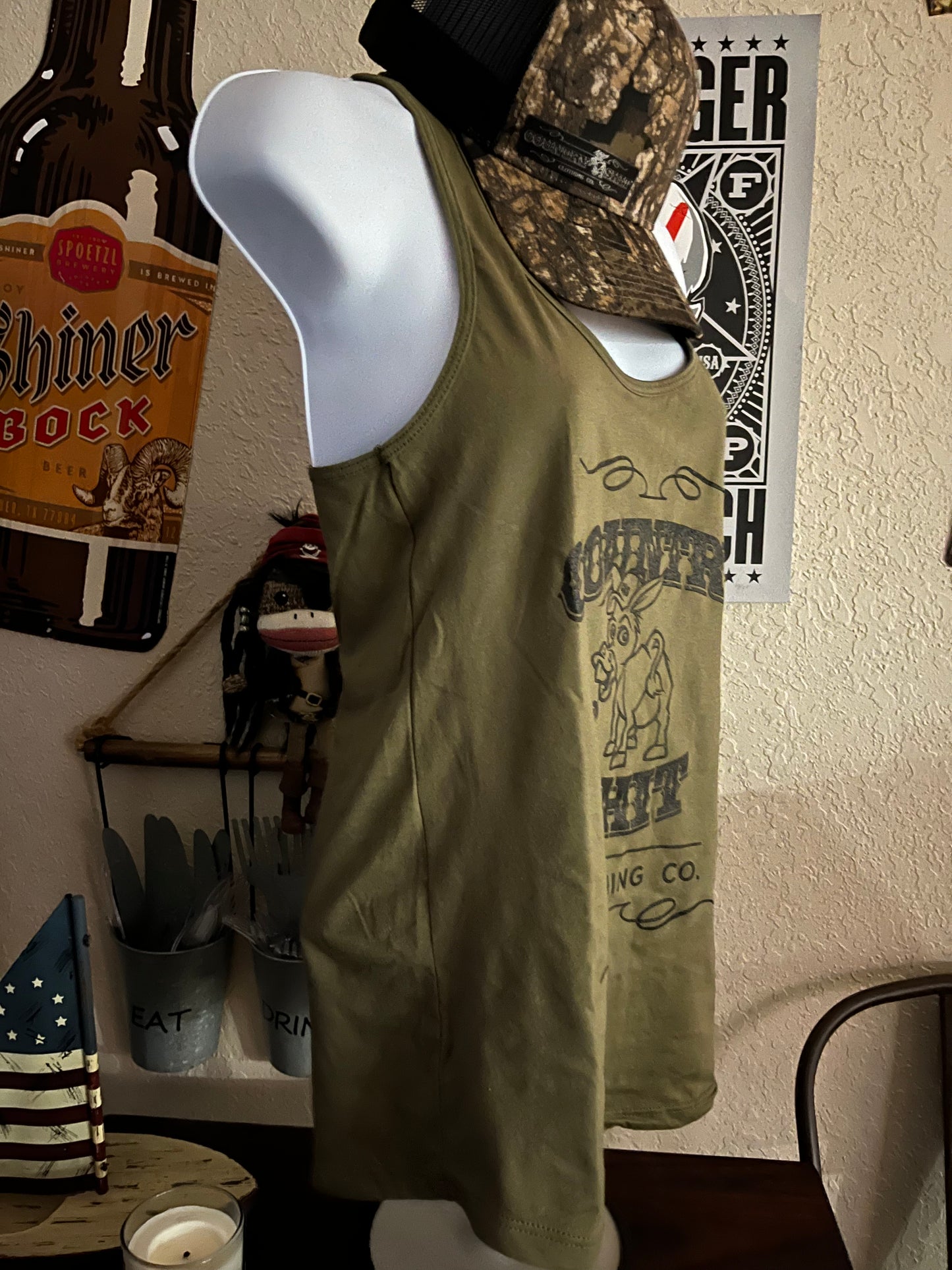 *Women's Military Green Racerback Tank- Black*