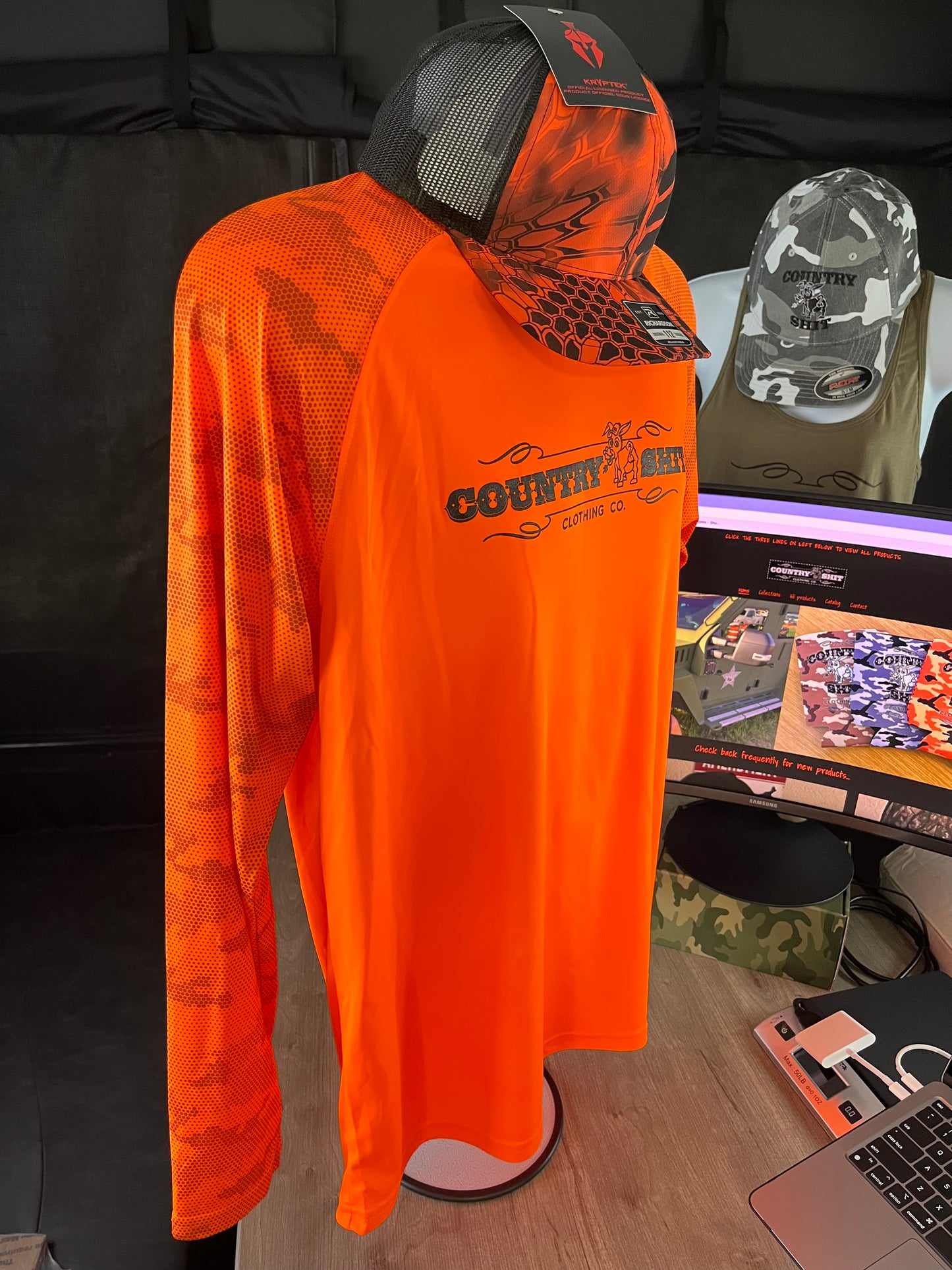 Paragon Performance Camo Long Sleeve Shirt UPF 50+ Neon Orange