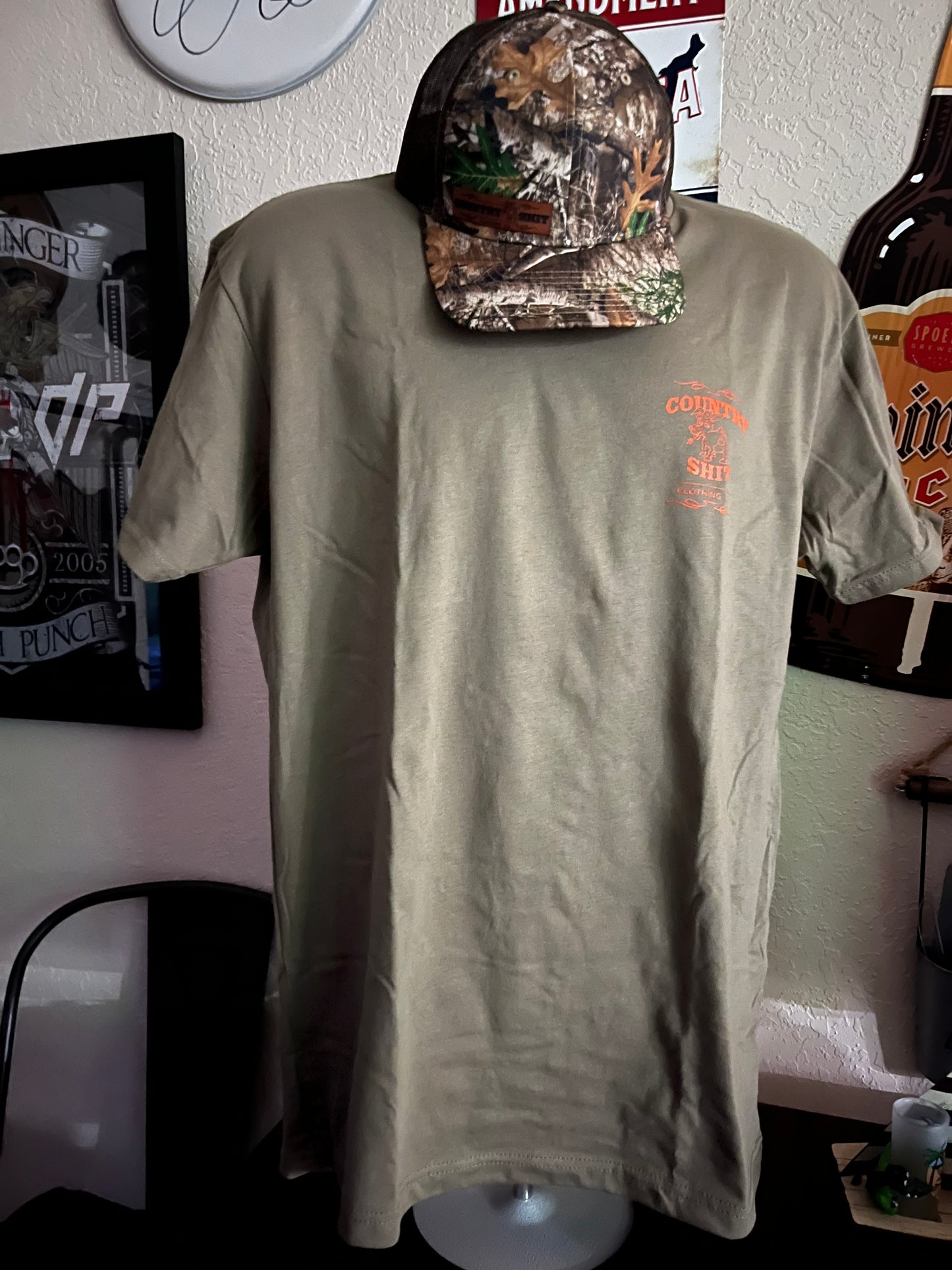 Short Sleeve Crew Military Green Orange