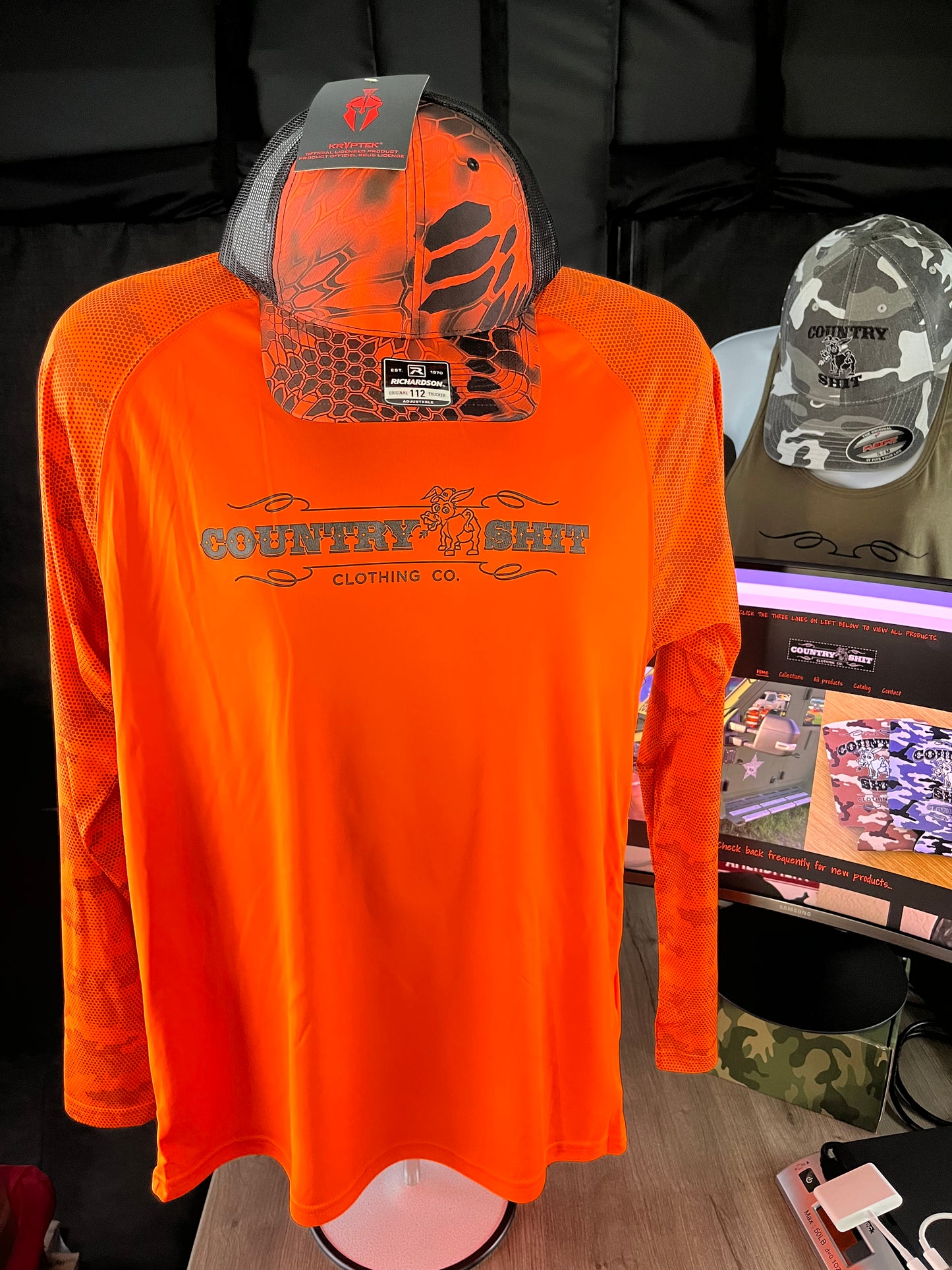 Paragon Performance Camo Long Sleeve Shirt UPF 50+ Neon Orange